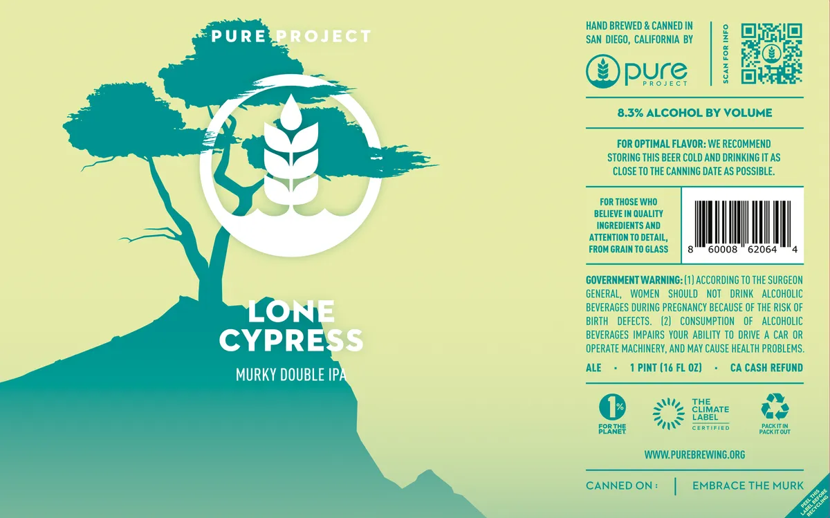 Lone Cypress label art — PURE PROJECT