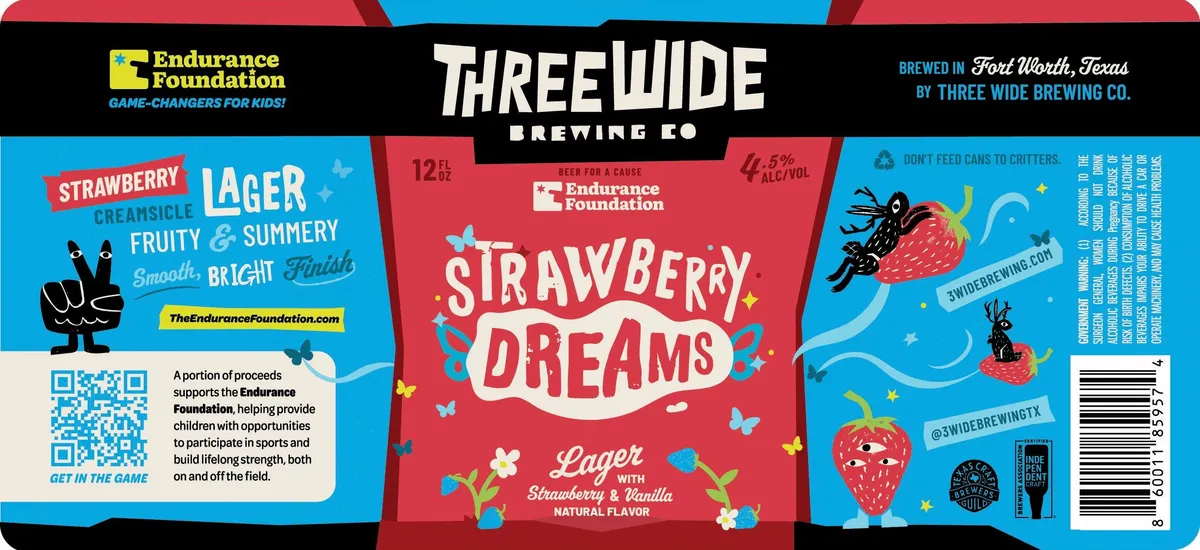 Strawberry Dreams label art — THREE WIDE BREWING CO.