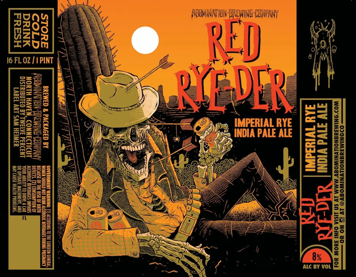 Red Rye-Der label art — ABOMINATION BREWING COMPANY