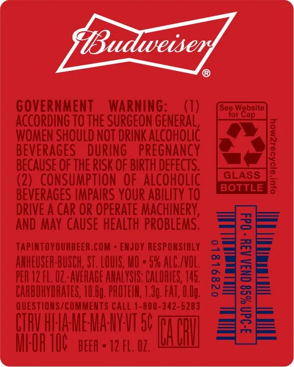 Budweiser — full label as filed with TTB