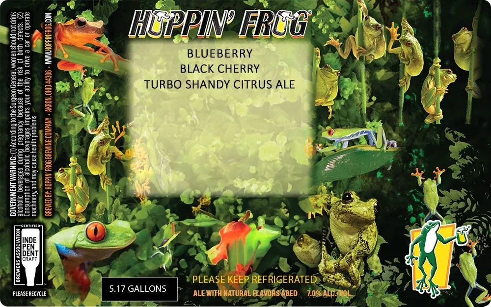Blueberry Black Cherry Turbo Shandy Citrus Ale label art — HOPPIN' FROG