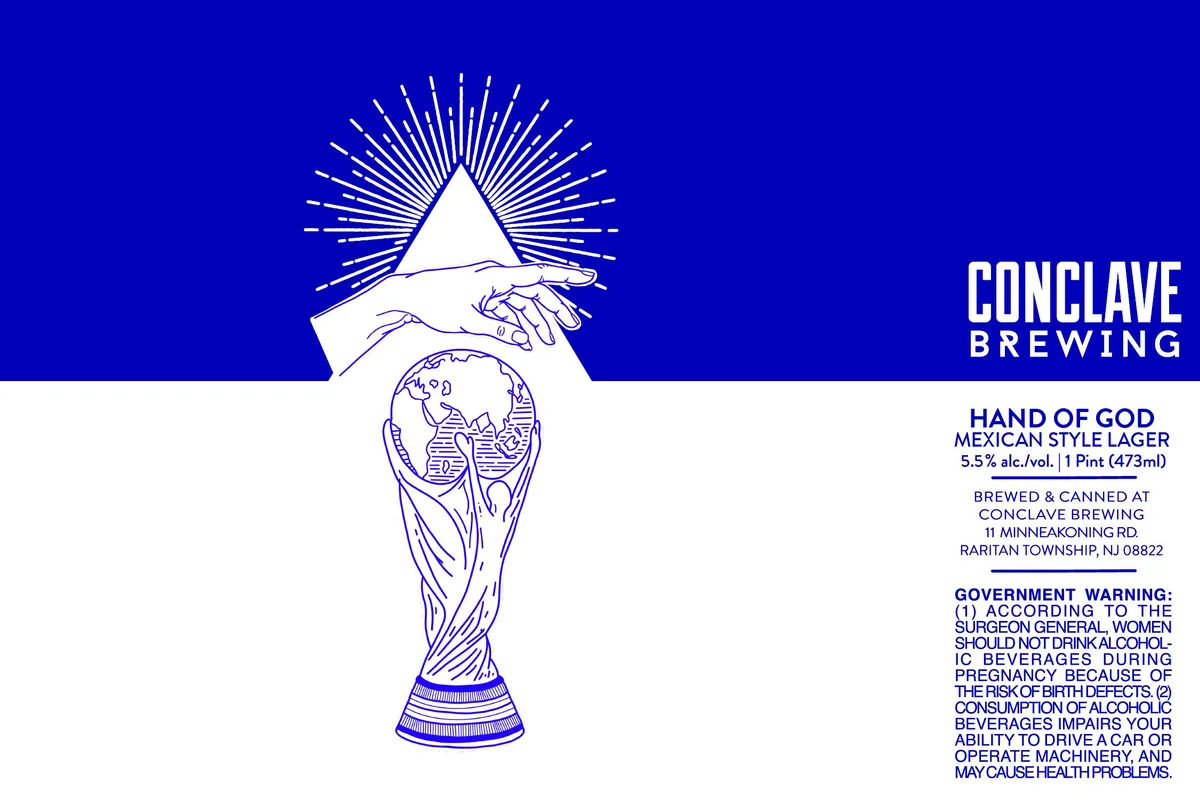 Hand of God label art — CONCLAVE BREWING