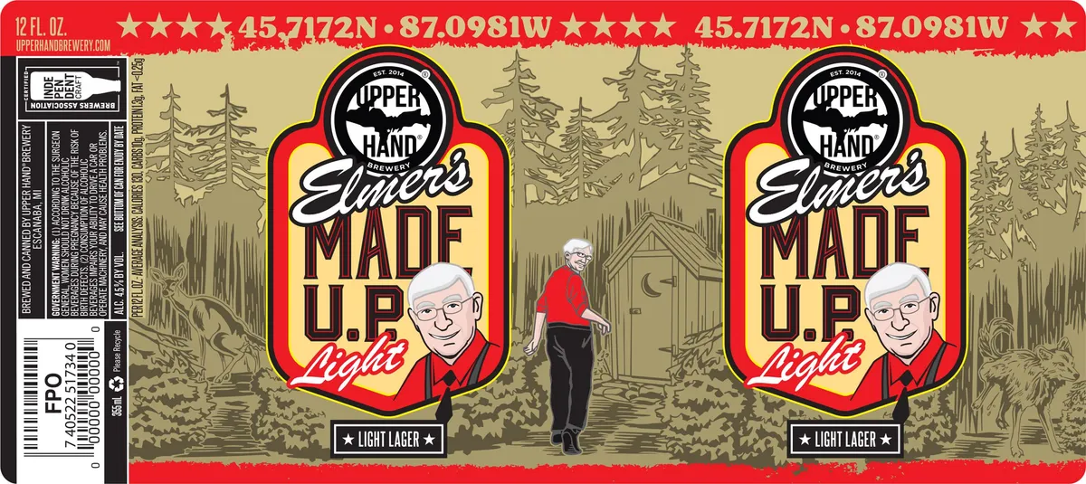 Elmer's Made U.P. Light label art — UPPER HAND
