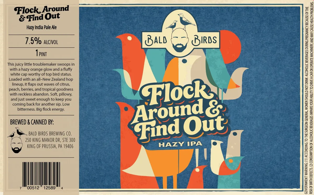 Flock Around & Find Out label art — BALD BIRDS