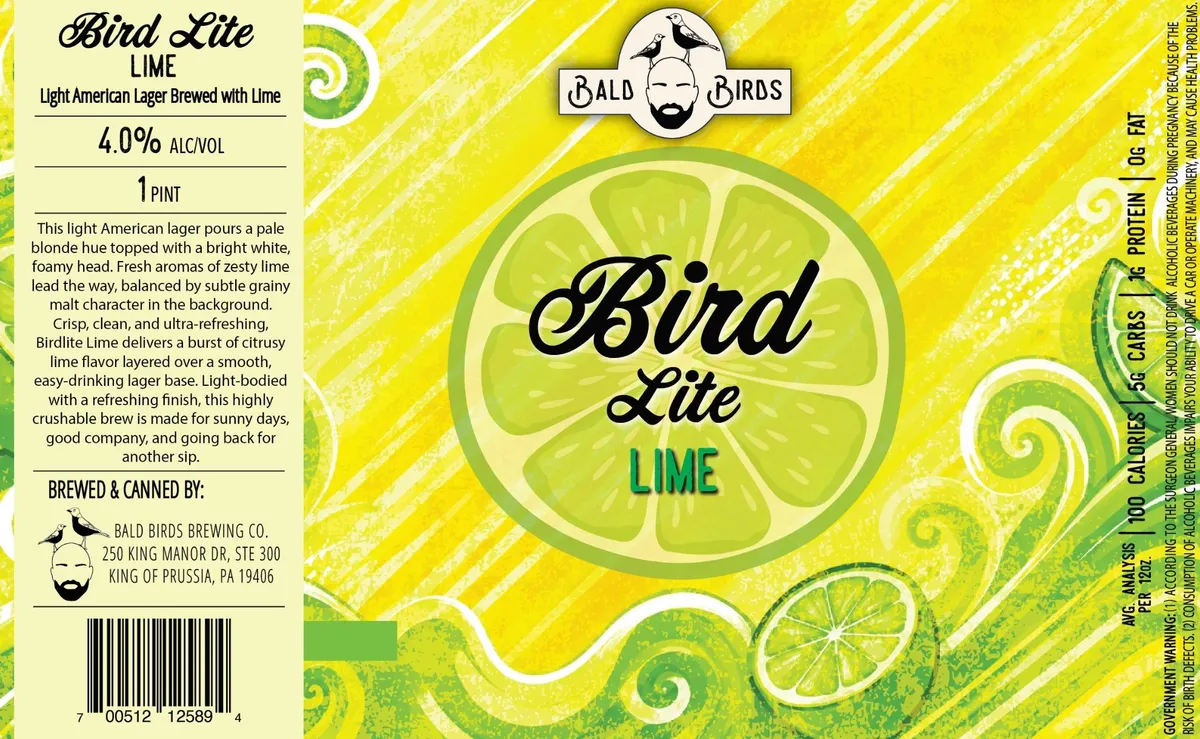 Bird Lite Lime label art — BALD BIRDS