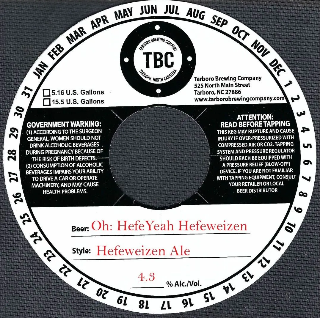 Oh: HefeYeah Hefeweizen — full label as filed with TTB