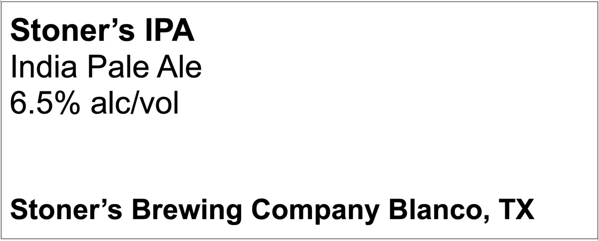 Stoner's IPA — full label as filed with TTB