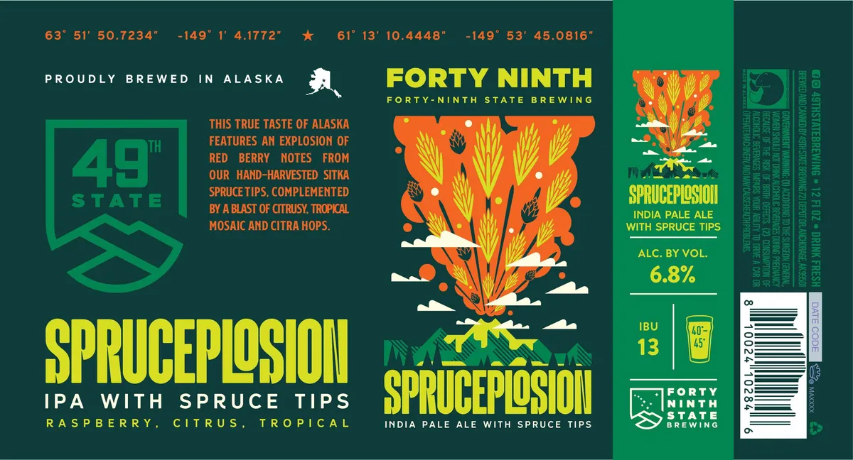 Spruceplosion label art — 49TH STATE BREWING
