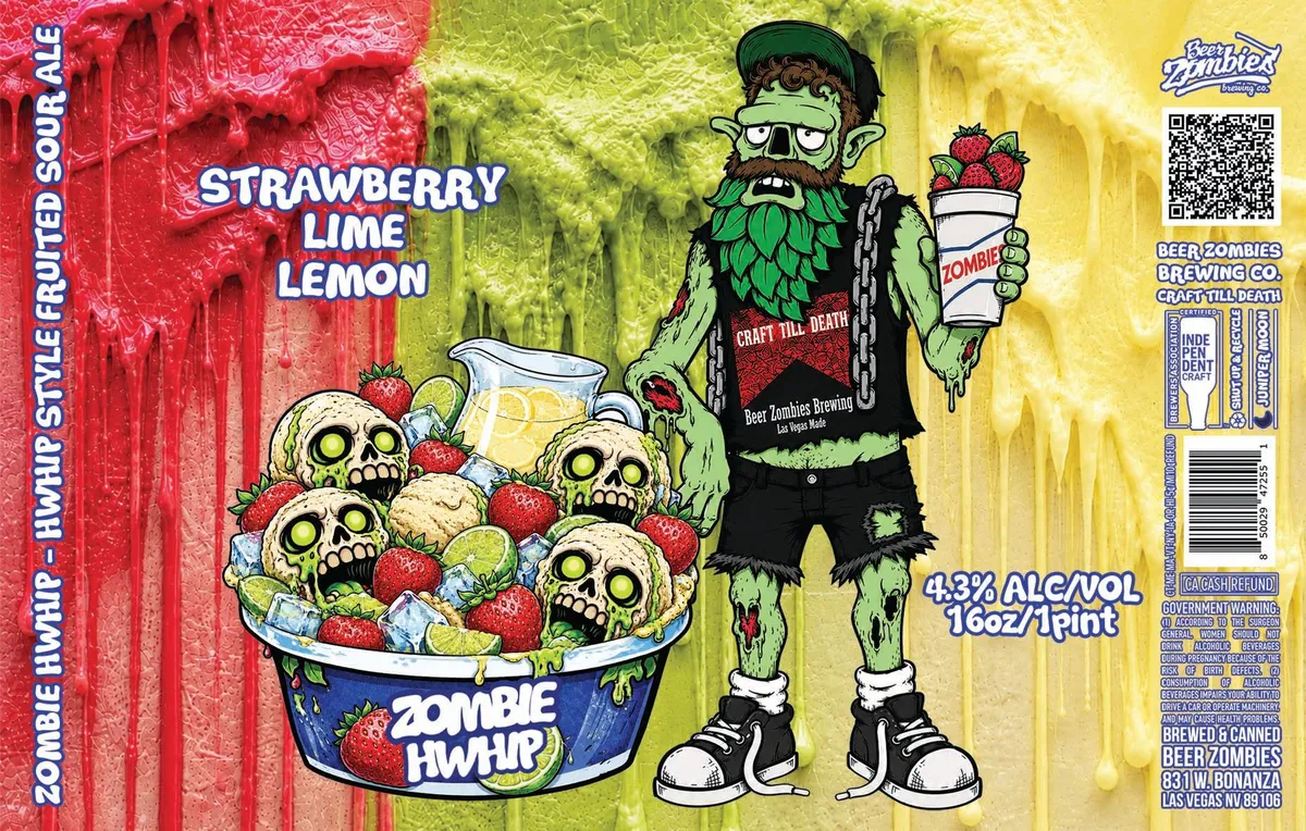 Zombie Hwhip: Strawberry Lime Lemon label art — BEER ZOMBIES BREWING CO.