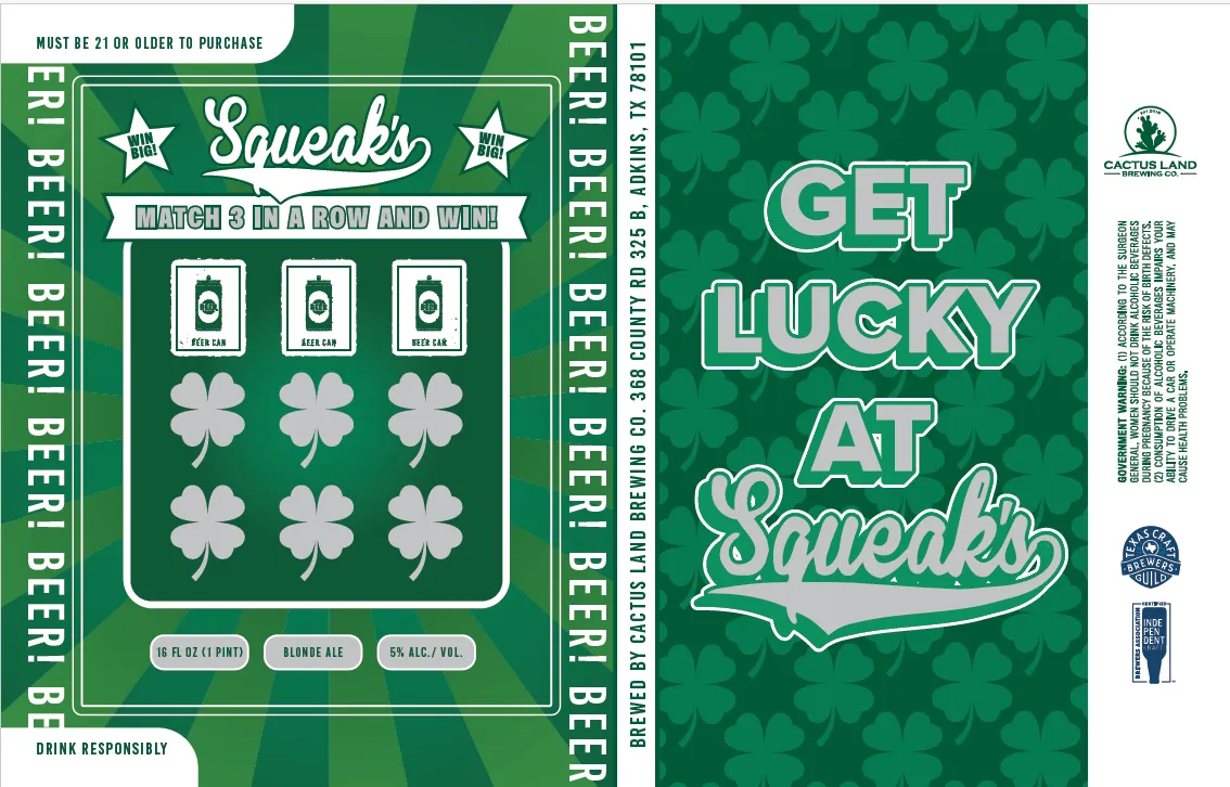 Get Lucky At Squeak's — full label as filed with TTB
