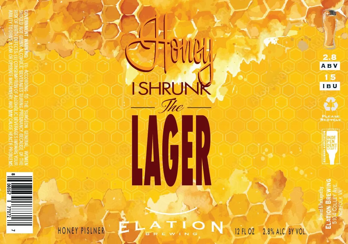 Honey I Shrunk the Lager label art — ELATION BREWING