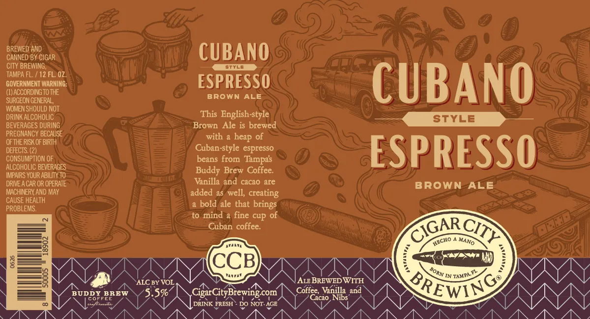 Cubano Style Espresso label art — CIGAR CITY BREWING