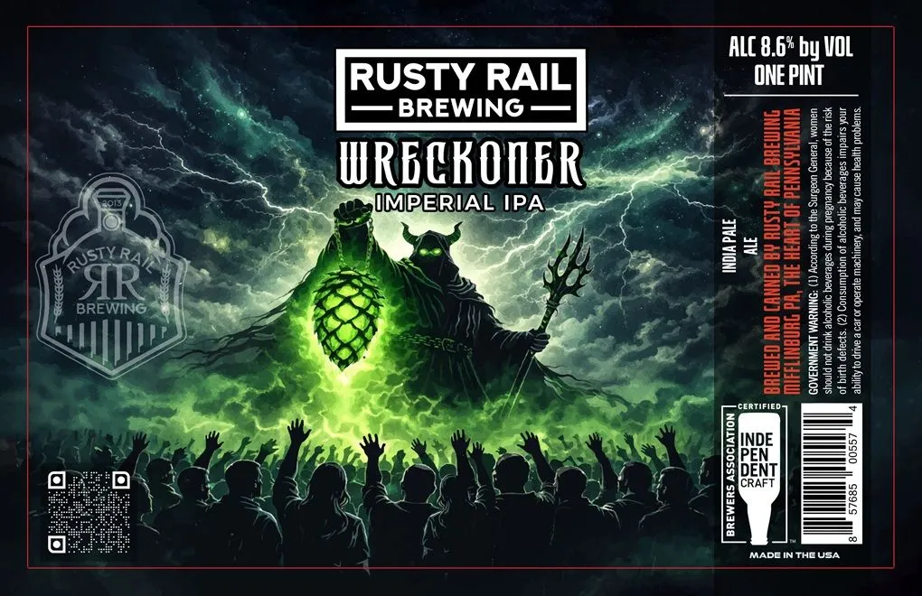 Wreckoner label art — RUSTY RAIL BREWING
