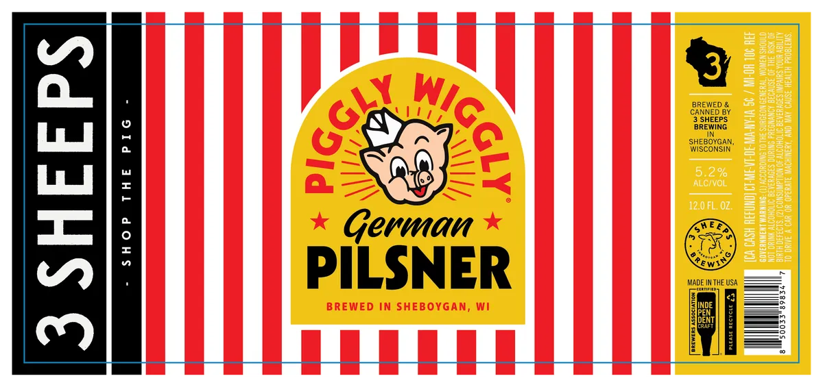 Piggly Wiggly German Pilsner label art — 3 SHEEPS BREWING