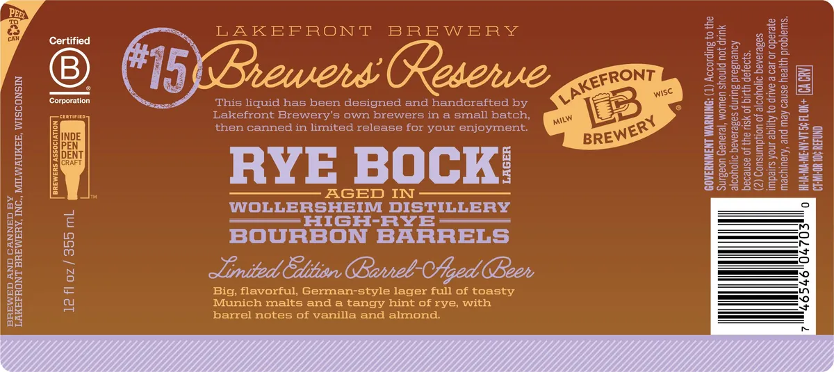 Brewers' Reserve #15 Rye Bock Lager label art — LAKEFRONT BREWERY