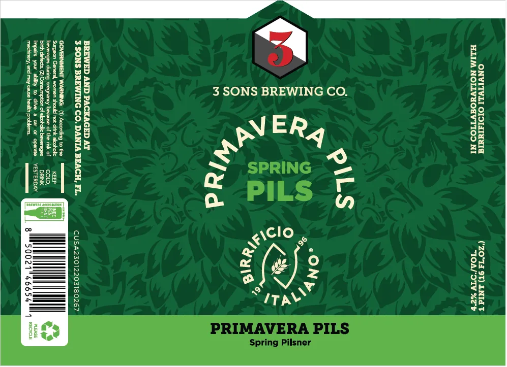 Primavera Pils — full label as filed with TTB