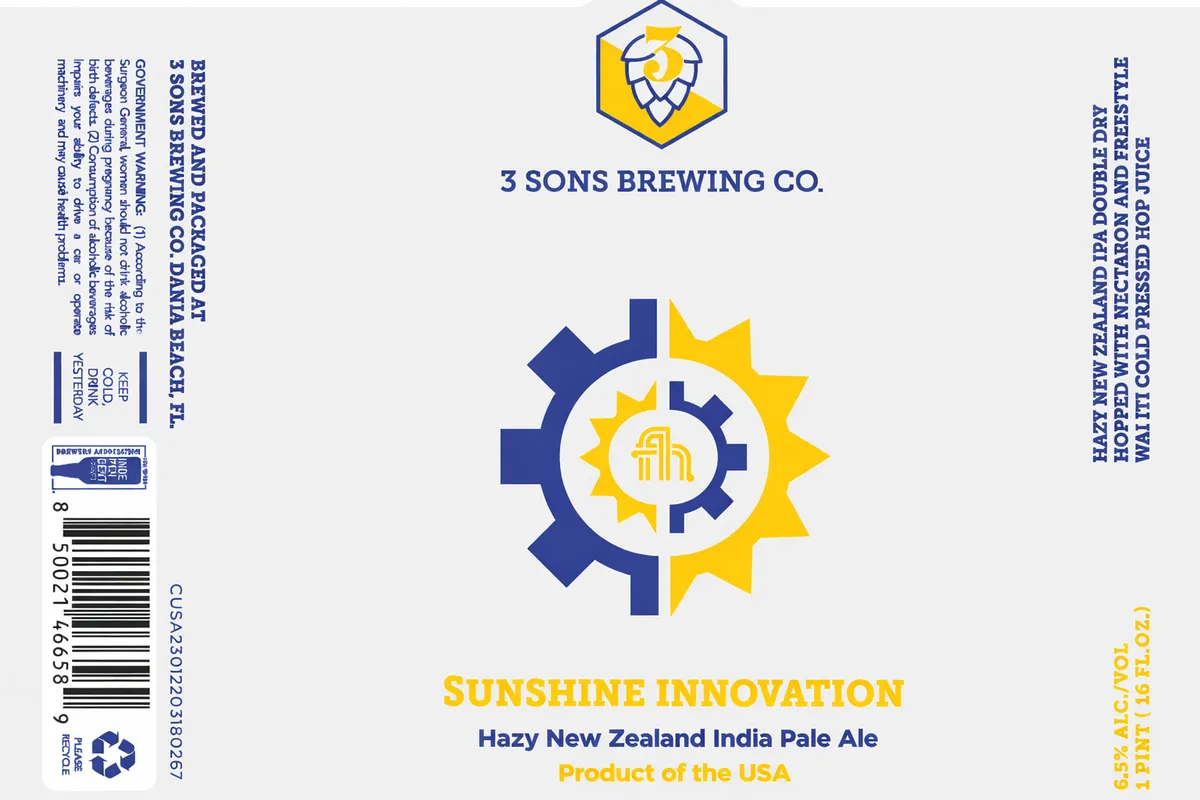 Sunshine Innovation label art — 3 SONS BREWING CO