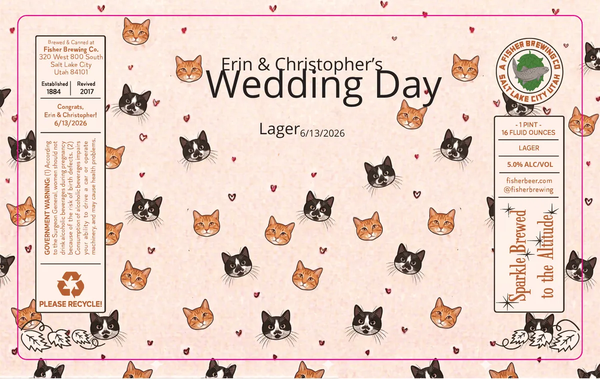 Erin & Christopher's Wedding Day Lager label art — FISHER BREWING CO