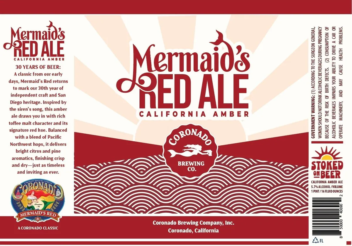 Mermaid's Red Ale label art — CORONADO BREWING CO.