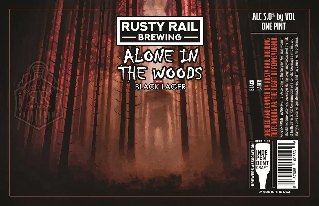 Alone In The Woods label art — RUSTY RAIL BREWING