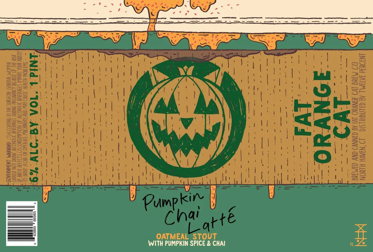 Pumpkin Chai Latté label art — FAT ORANGE CAT