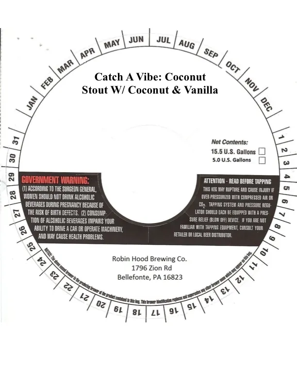 Catch A Vibe: Coconut Stout W/ Coconut & Vanilla — full label as filed with TTB
