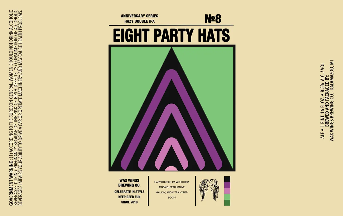 Eight Party Hats label