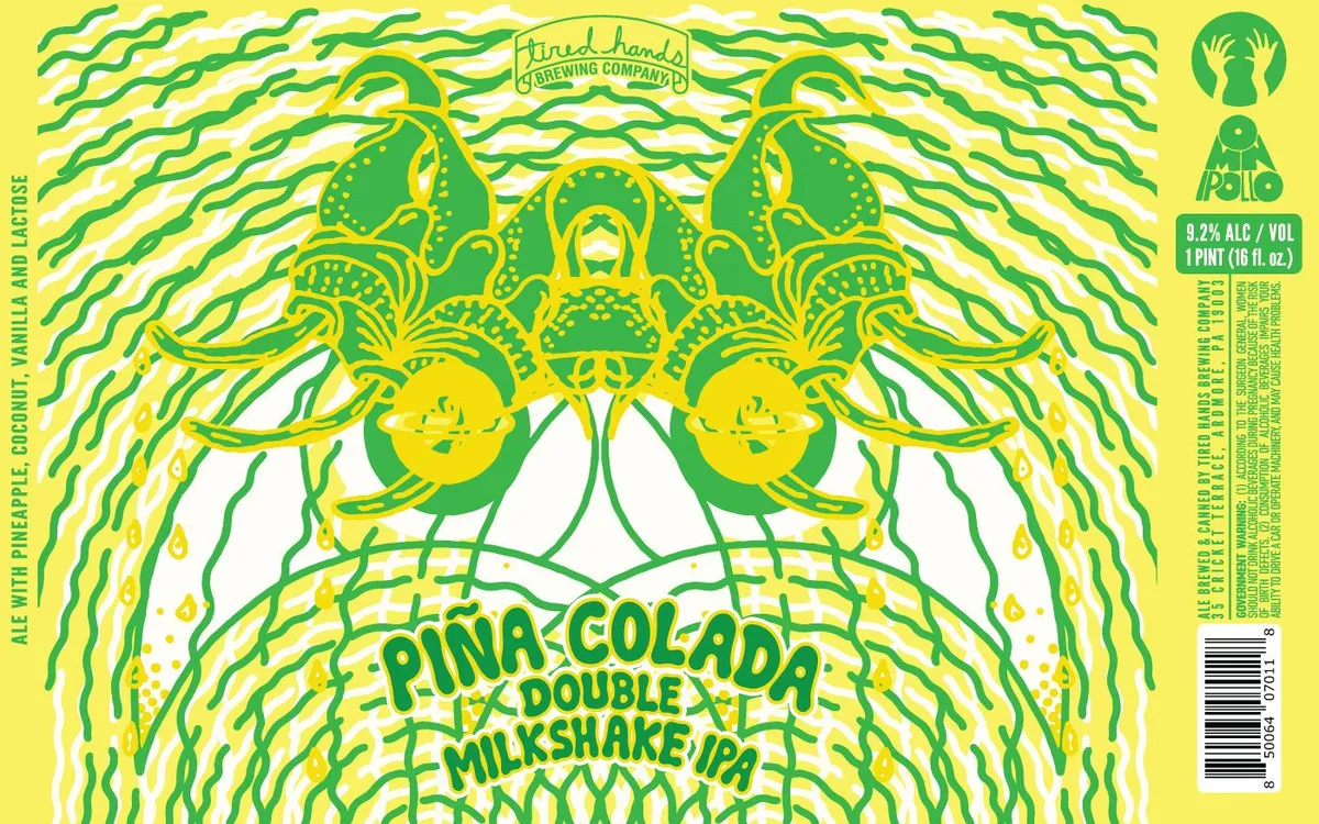 Piña Colada Double Milkshake IPA label art — TIRED HANDS BREWING COMPANY