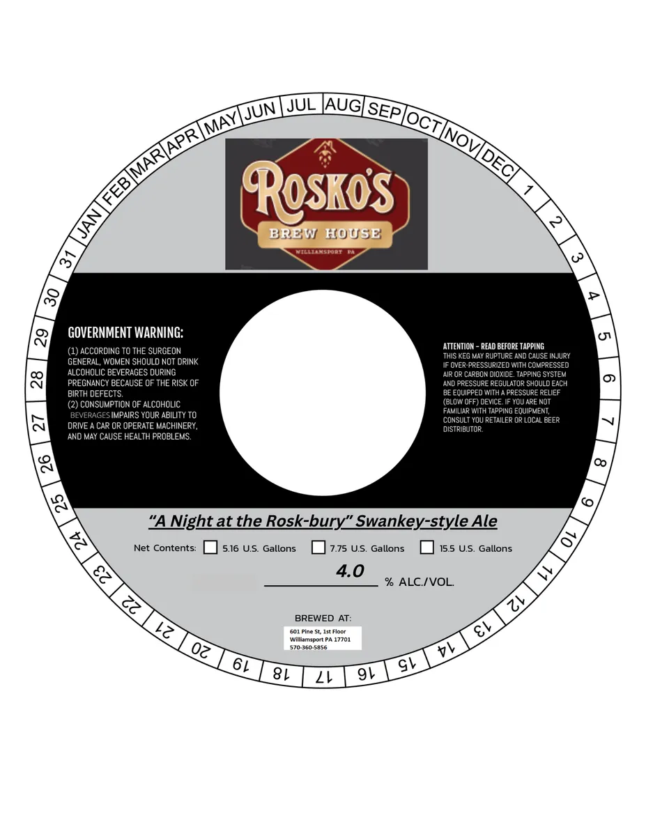 A Night at the Rosk-bury label art — ROSKO'S BREW HOUSE