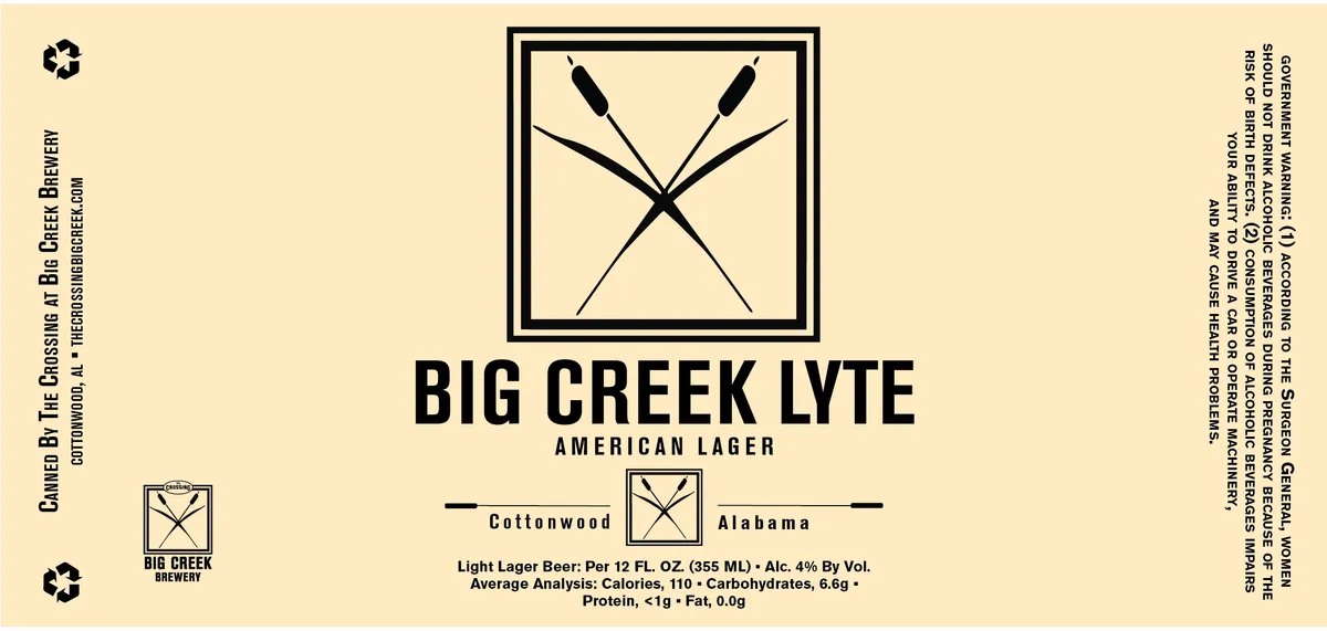 Big Creek Lyte label art — THE CROSSING AT BIG CREEK BREWERY