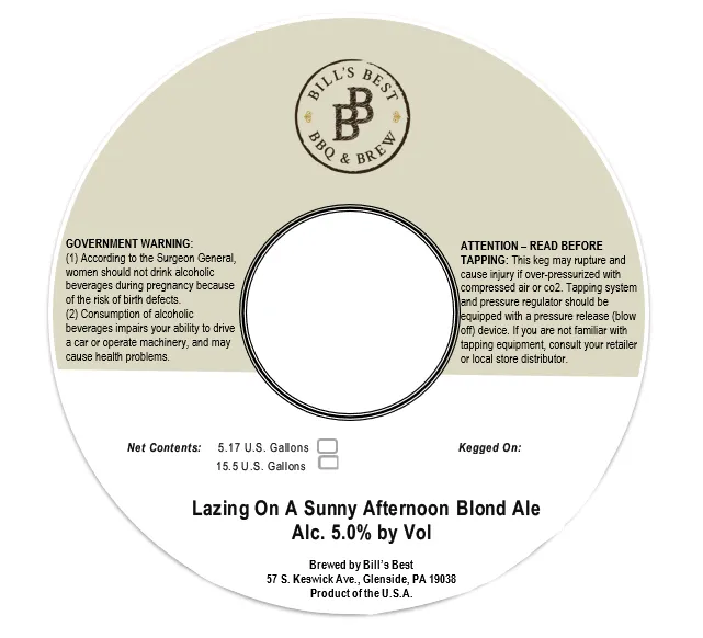 Lazing On A Sunny Afternoon Blond Ale — full label as filed with TTB