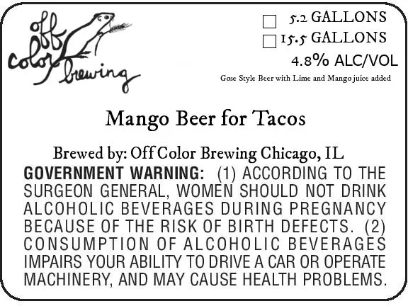 Mango Beer for Tacos — full label as filed with TTB