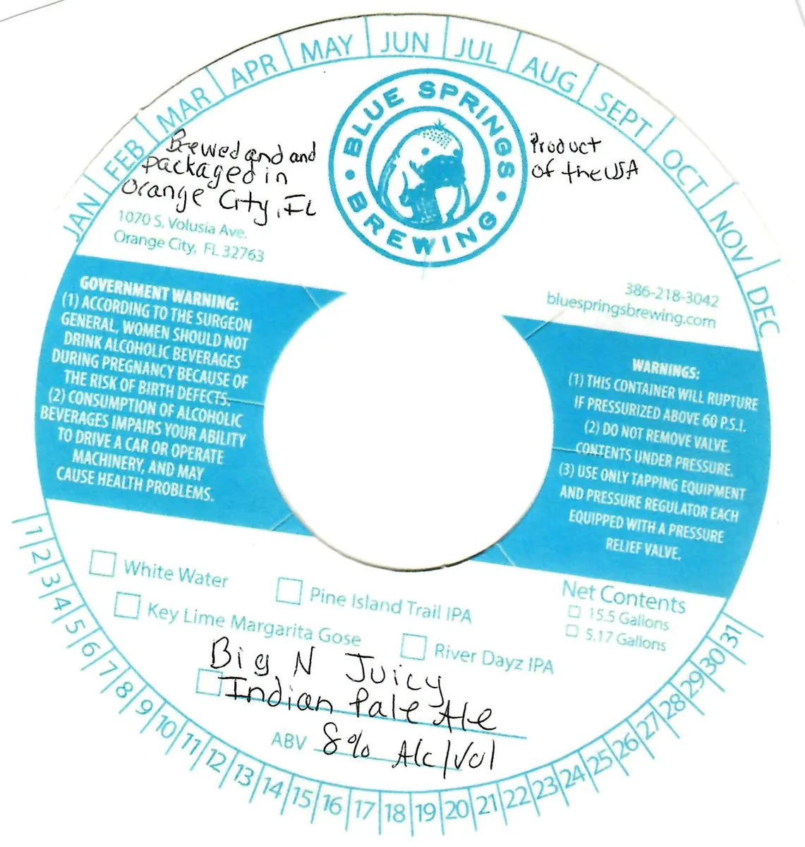 Big N Juicy Indian Pale Ale label art — BLUE SPRINGS BREWING