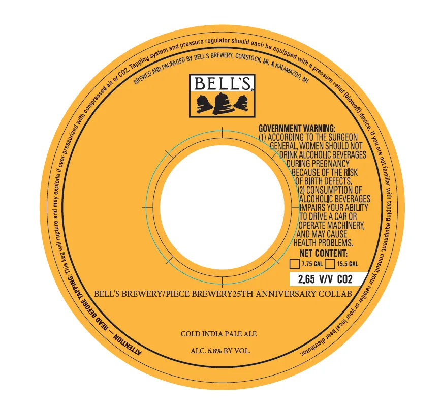 Bell's Brewery/Piece Brewery 25th Anniversary Collab — full label as filed with TTB