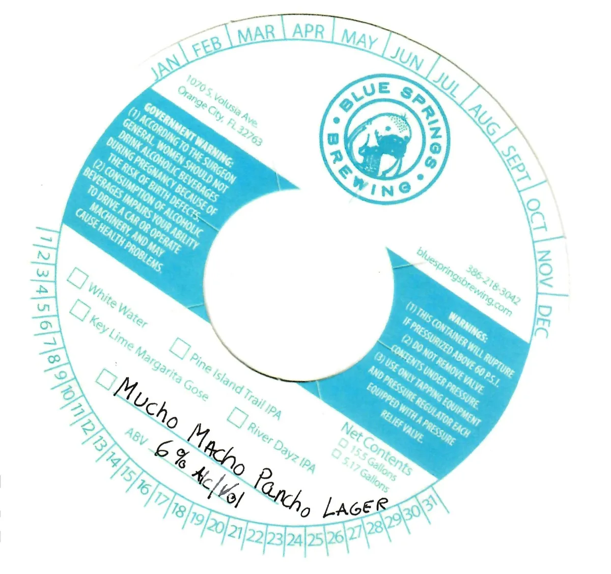 Mucho Macho Pancho Lager label art — BLUE SPRINGS BREWING