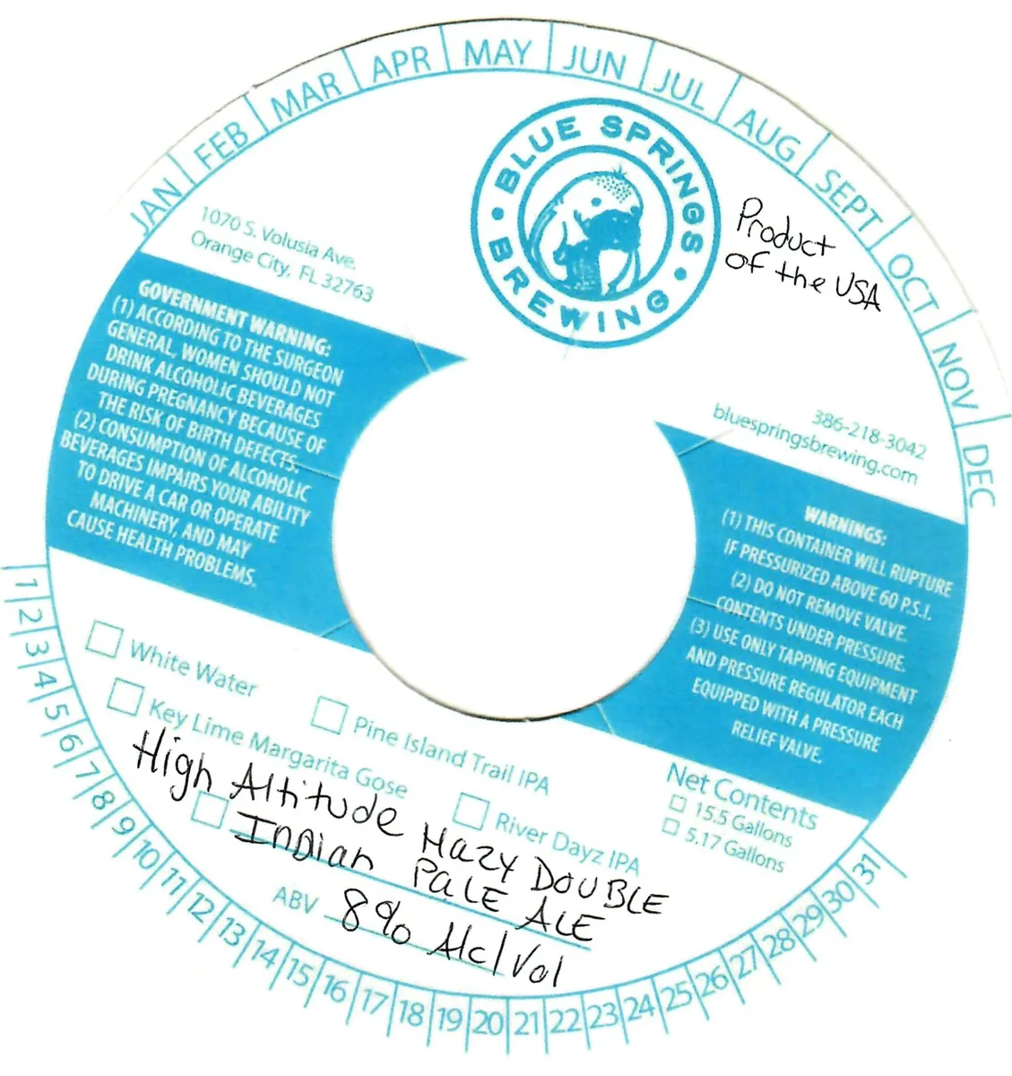 High Altitude Hazy Double Indian Pale Ale label art — BLUE SPRINGS BREWING