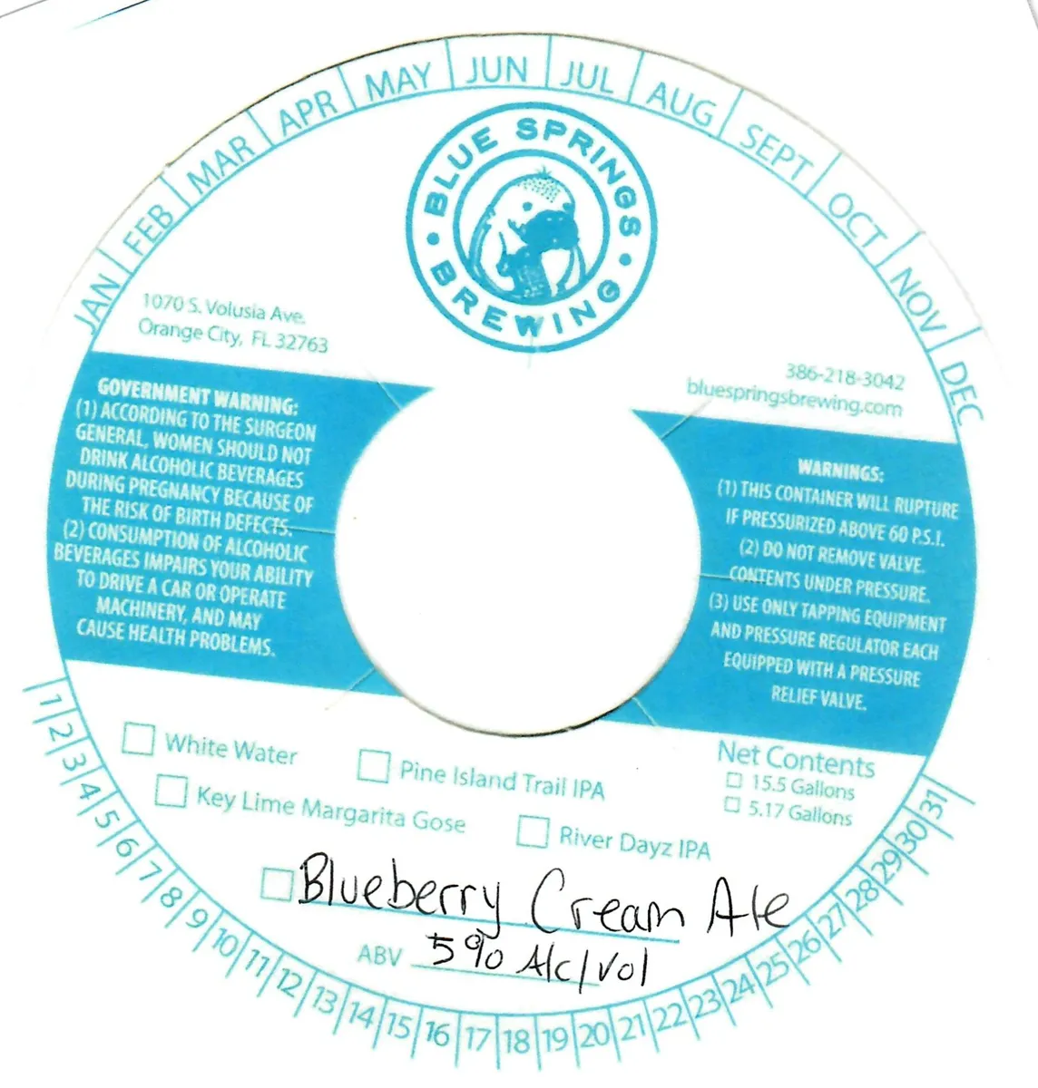 Blueberry Cream Ale label art — BLUE SPRINGS BREWING