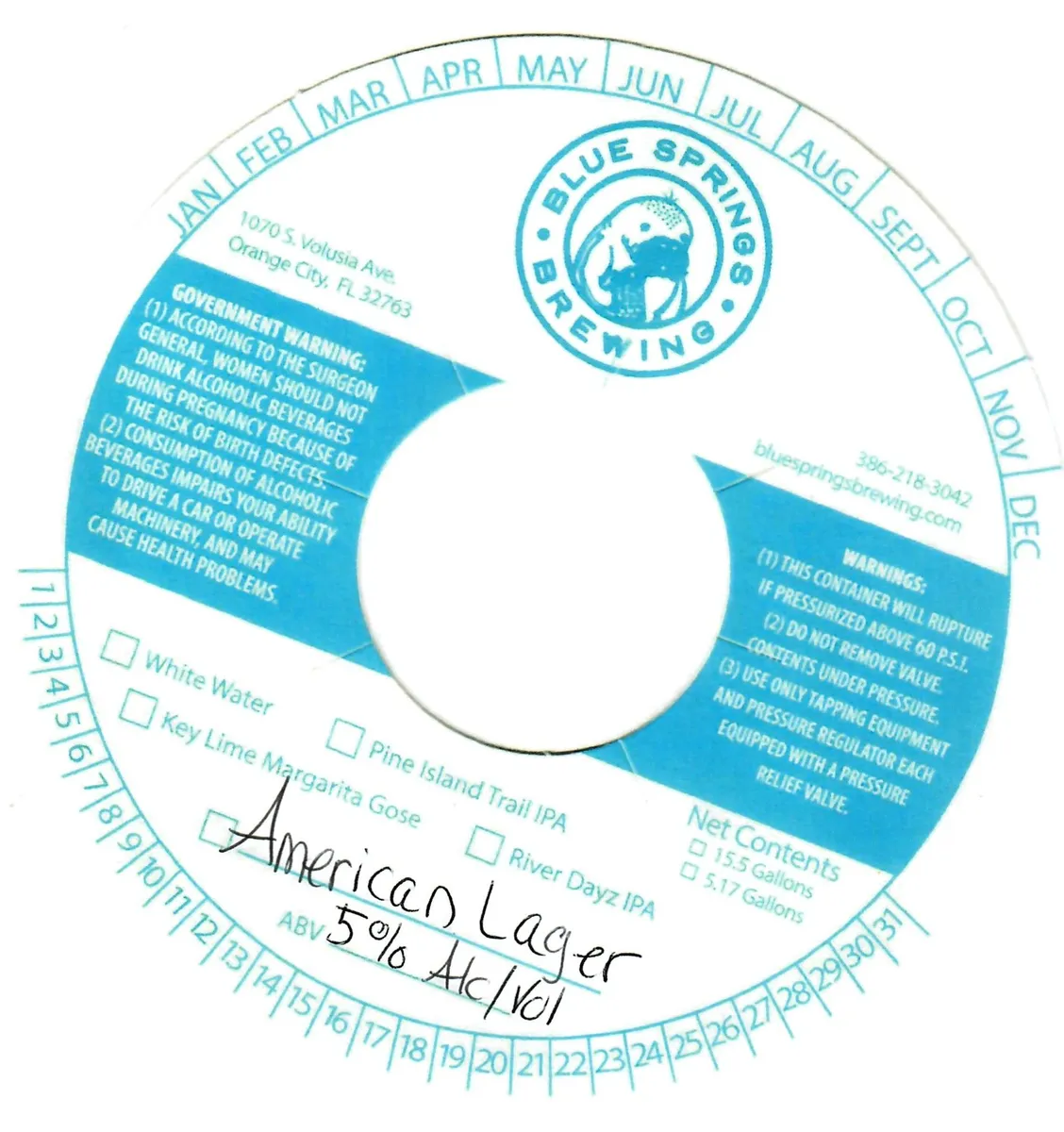 American Lager label art — BLUE SPRINGS BREWING