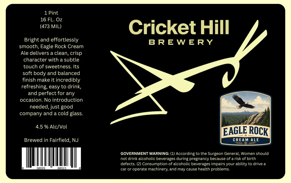 Eagle Rock Cream Ale label art — CRICKET HILL BREWERY
