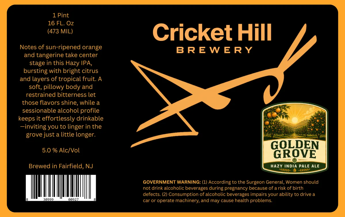 Golden Grove label art — CRICKET HILL BREWERY