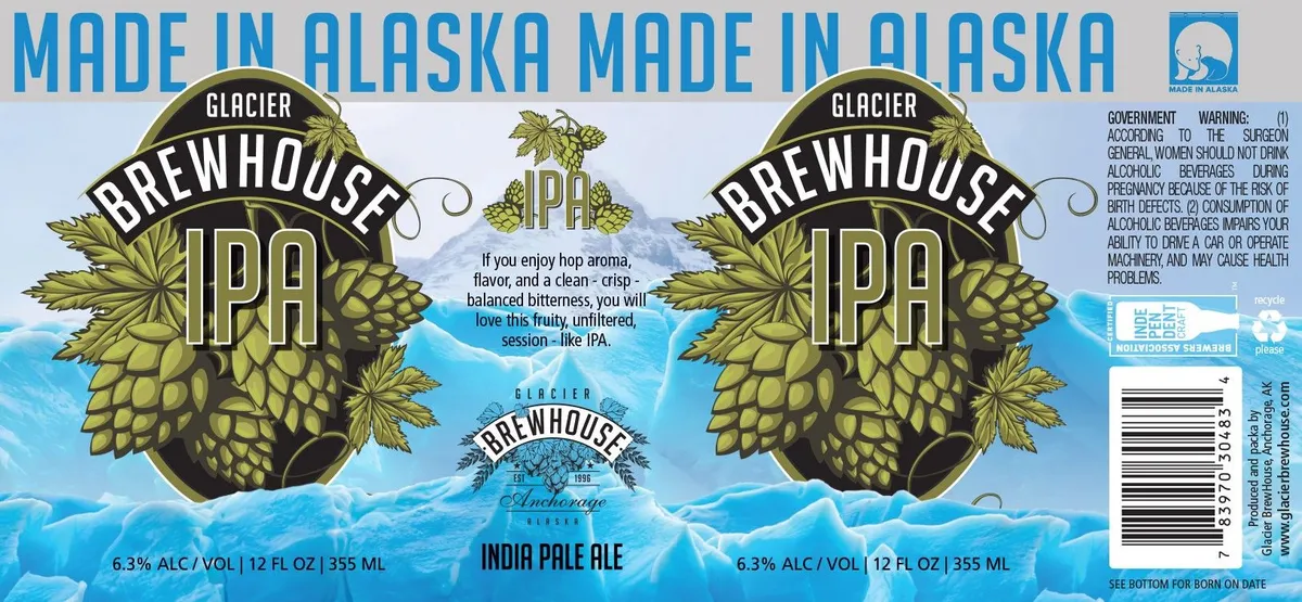Glacier Brewhouse IPA label art — GLACIER BREWHOUSE IPA