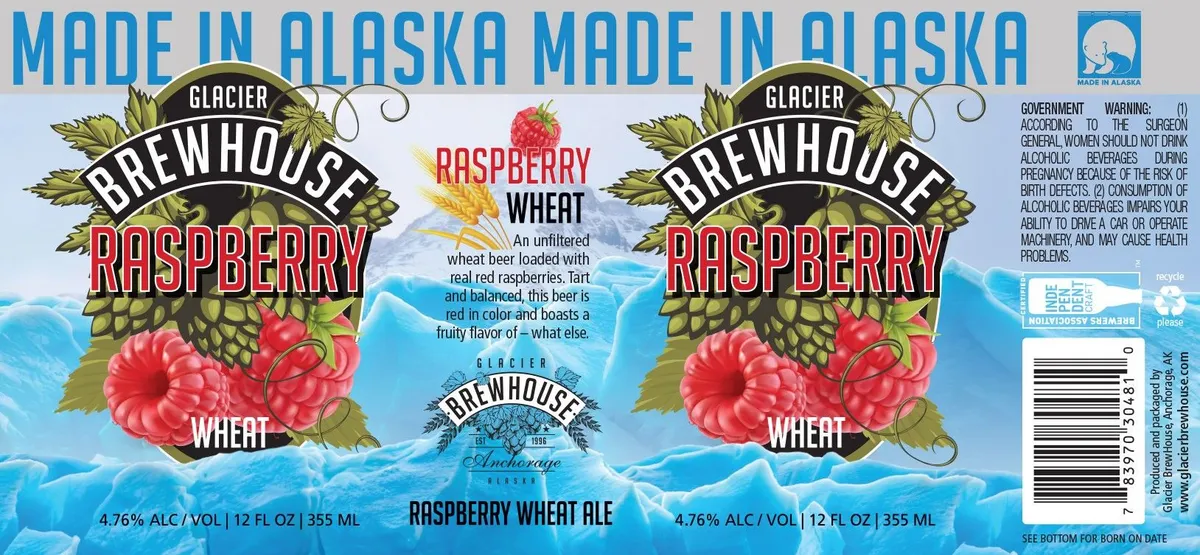 Glacier Brewhouse Raspberry Wheat label art — GLACIER BREWHOUSE RASPBERRY WHEAT