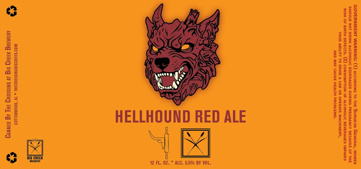Hellhound Red Ale label art — THE CROSSING AT BIG CREEK BREWERY