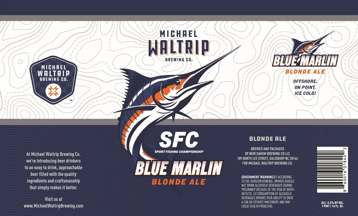 Blue Marlin Blonde Ale label art — MICHAEL WALTRIP BREWING CO.