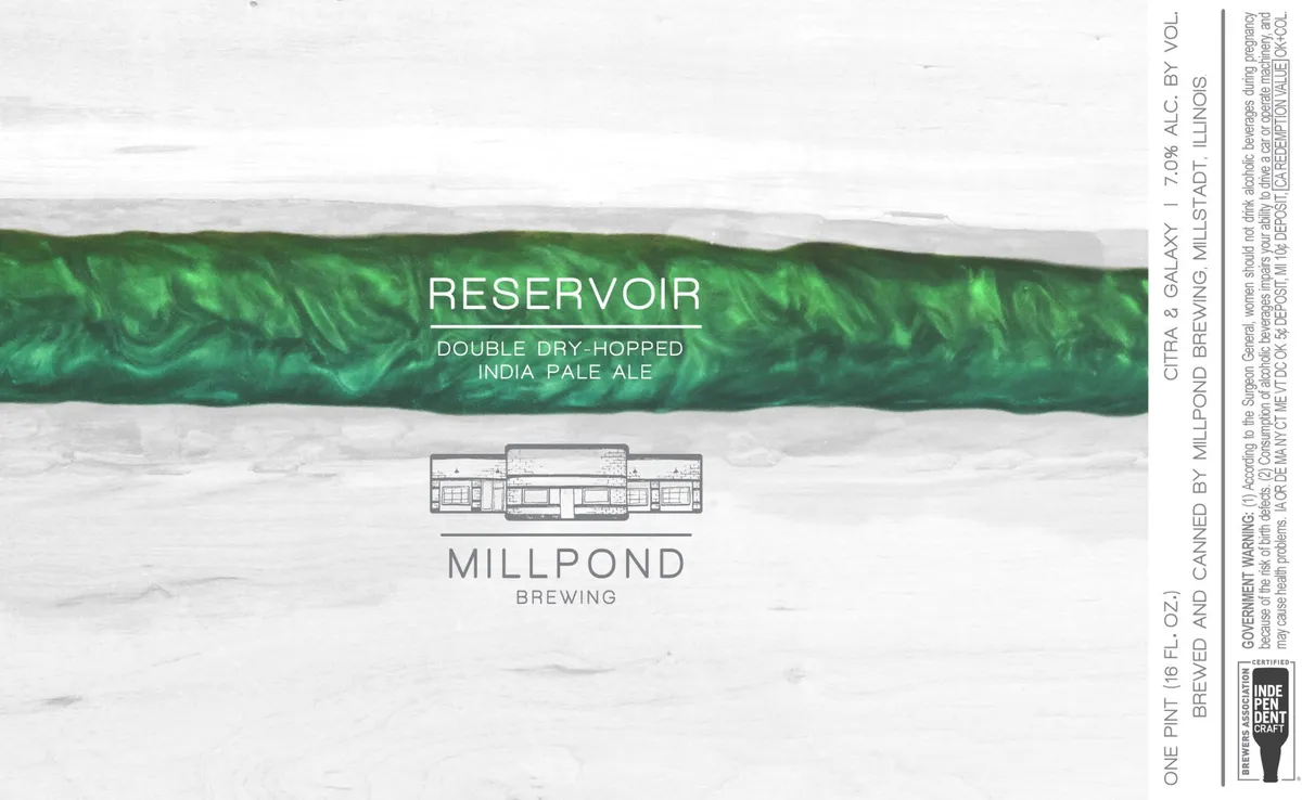 Reservoir label art — MILLPOND BREWING