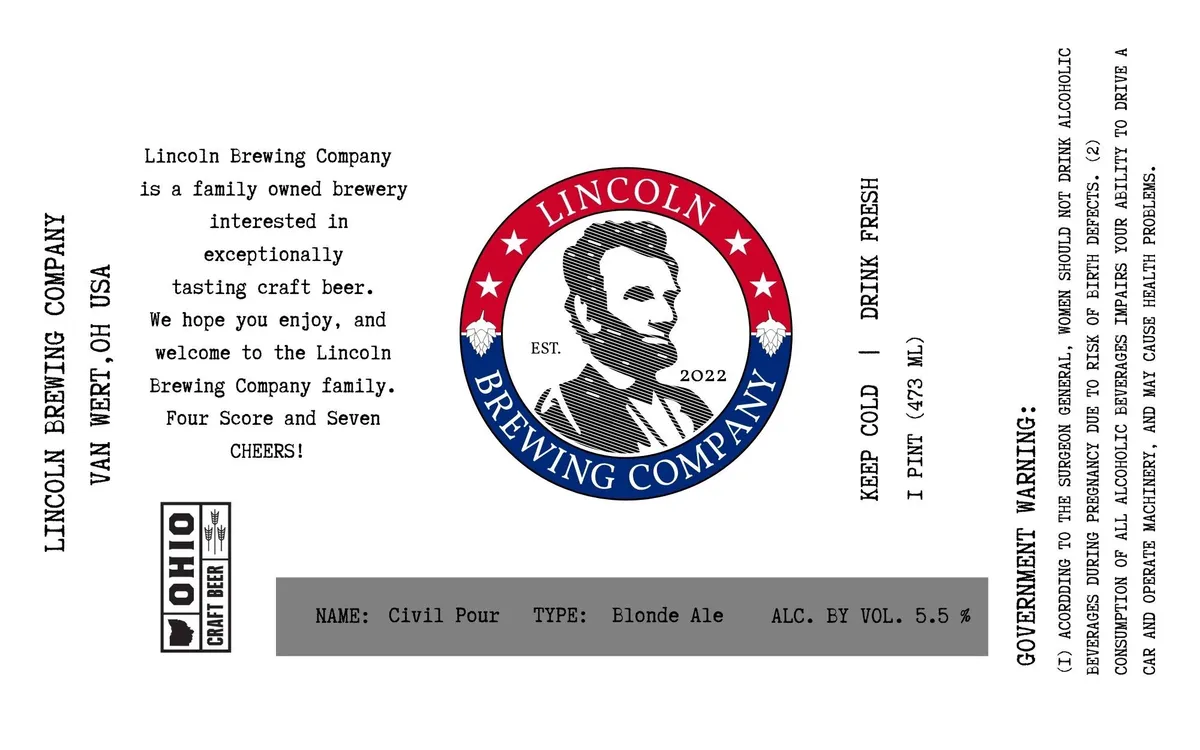 Civil Pour label art — LINCOLN BREWING COMPANY
