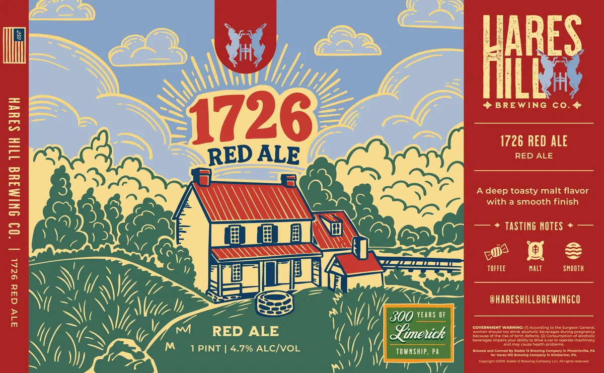1726 Red Ale label art — HARES HILL BREWING CO.