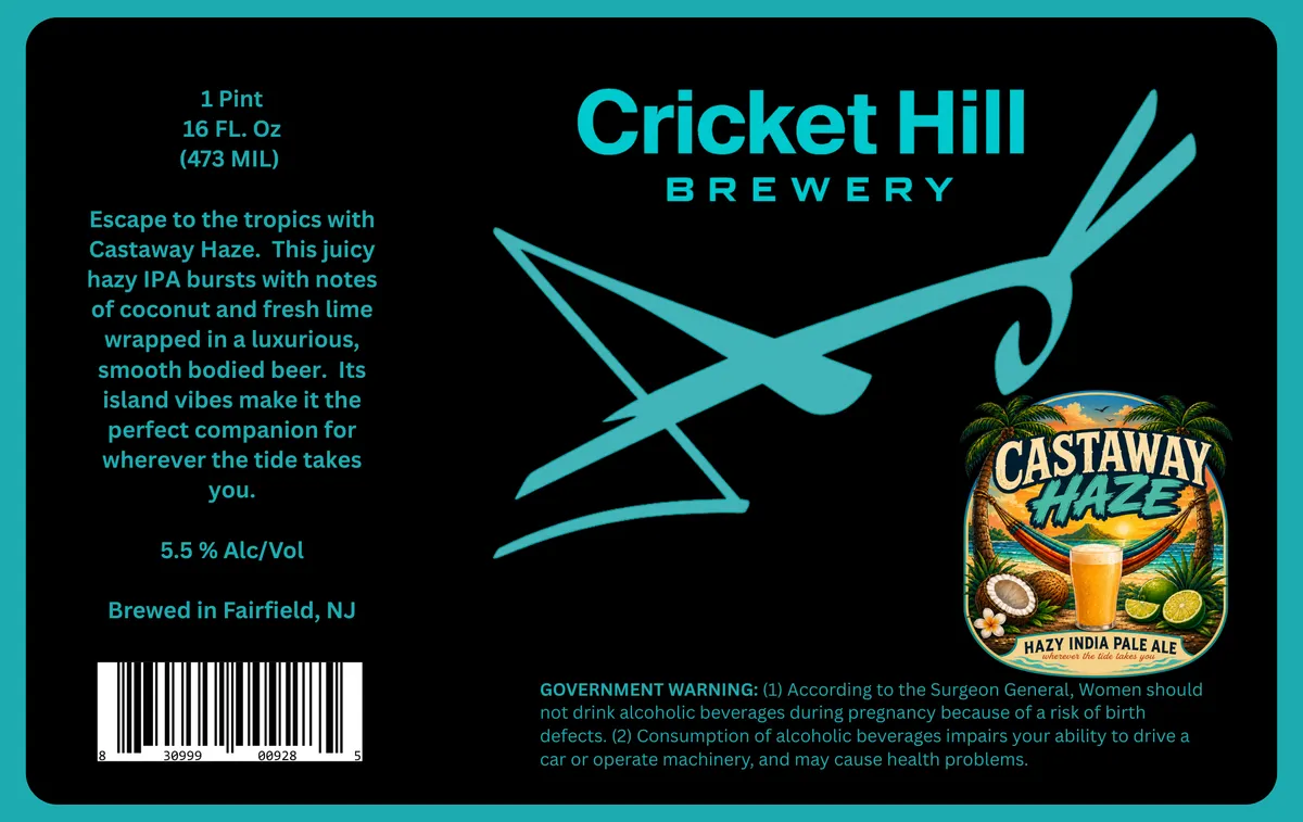 Castaway Haze label art — CRICKET HILL BREWERY