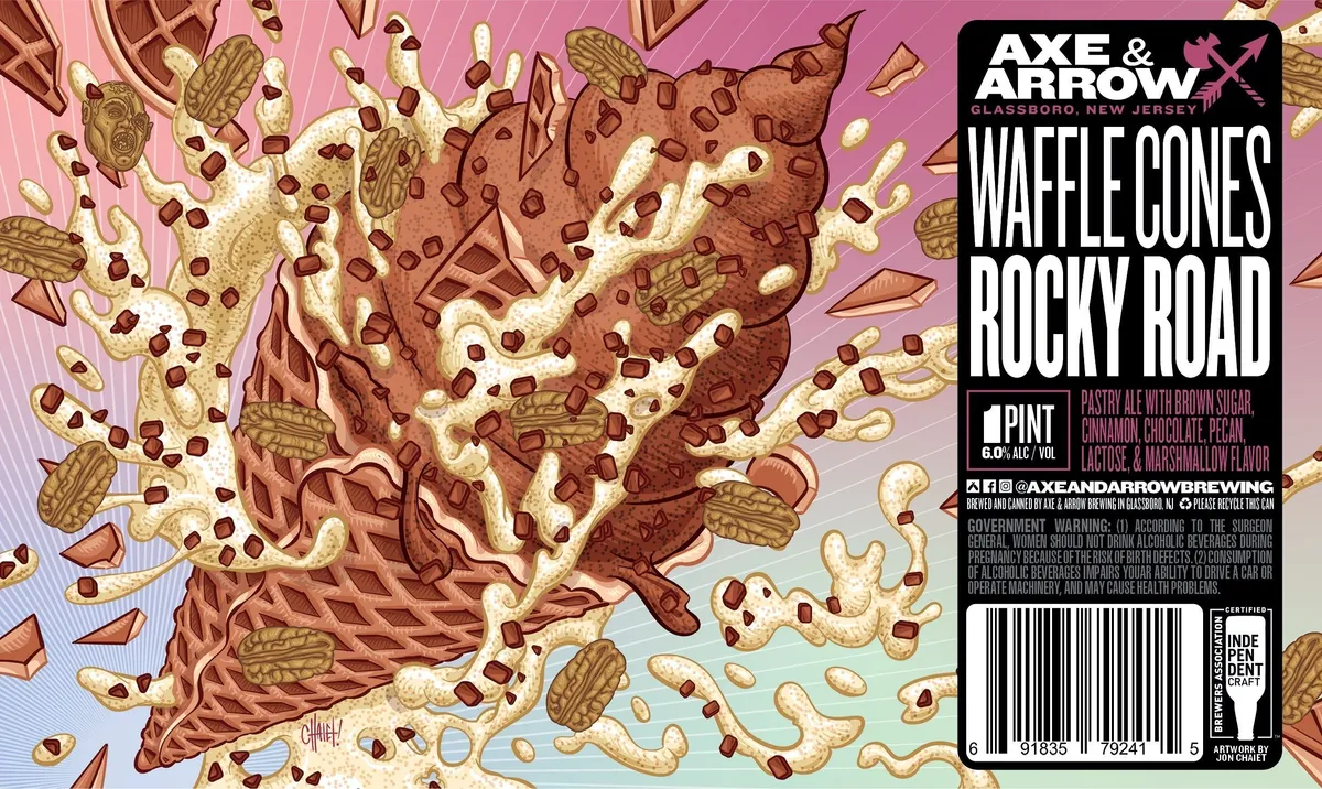 Waffle Cones Rocky Road label art — AXE & ARROW BREWING