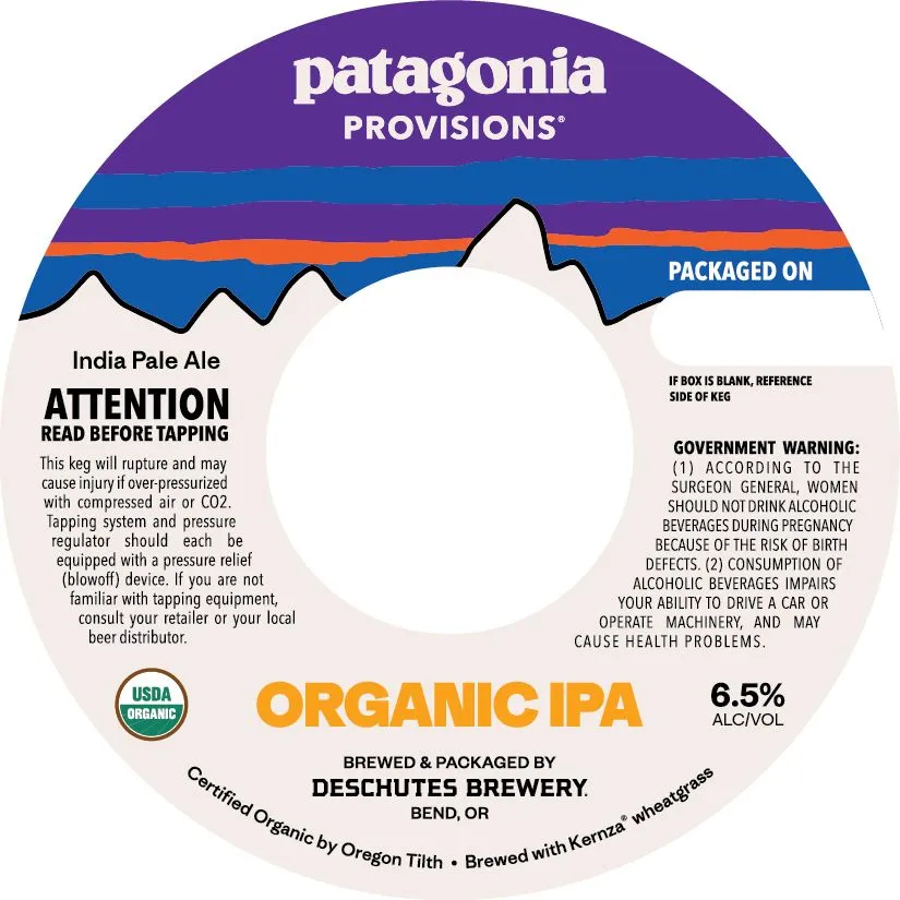 Patagonia Provisions Organic IPA — full label as filed with TTB